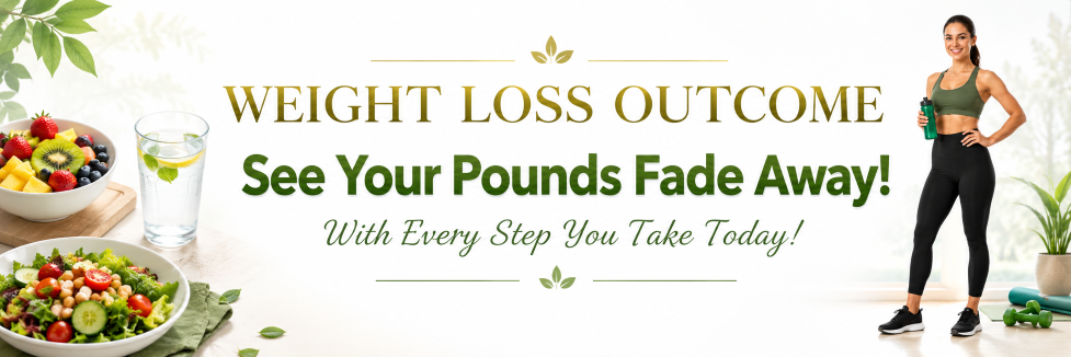 Weight Loss Outcome feature image-homepage banner with healthy food, fitness planning tools, and wellness elements for building better nutrition and exercise habits.